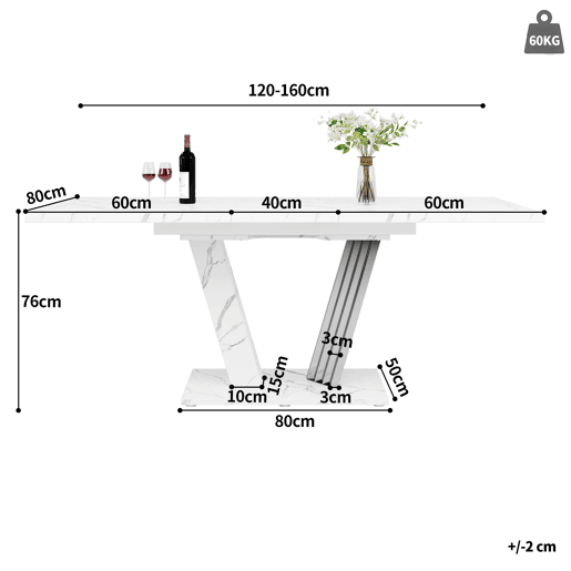 Mesa de jantar extensível retangular 120-160máx cm de mdf,branco Mesa de jantar extensível retangular 120-160máx cm de mdf,branco