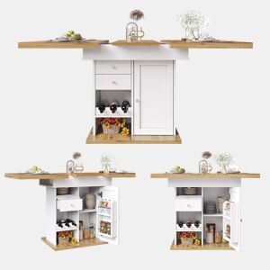 Mesa de jantar extensível retangular 110-140máx cm de mdf,branco+natural