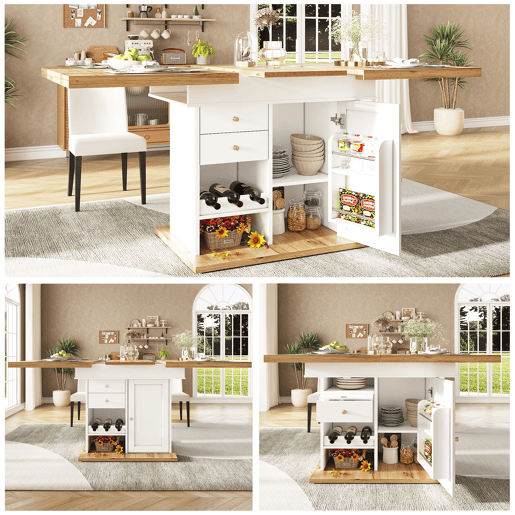 Mesa de jantar extensível retangular 110-140máx cm de mdf,branco+natural