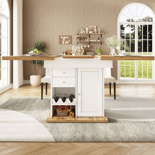 Mesa de jantar extensível retangular 110-140máx cm de mdf,branco+natural