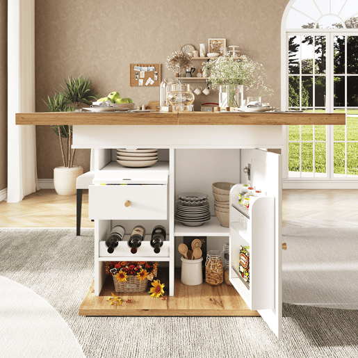 Mesa de jantar extensível retangular 110-140máx cm de mdf,branco+natural