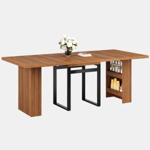 Mesa de jantar extensível retangular 120-200máx cm de mdf,madeira escura
