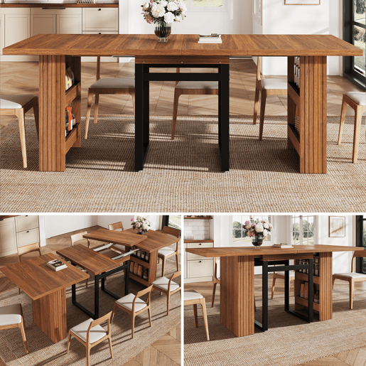 Mesa de jantar extensível retangular 120-200máx cm de mdf,madeira escura Mesa de jantar extensível retangular 120-200máx cm de mdf,madeira escura