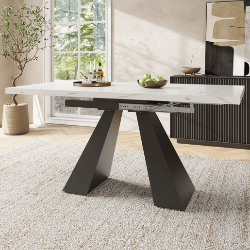 Mesa de jantar extensível retangular 99-159máx cm de mdf,branco+preto Mesa de jantar extensível retangular 99-159máx cm de mdf,branco+preto