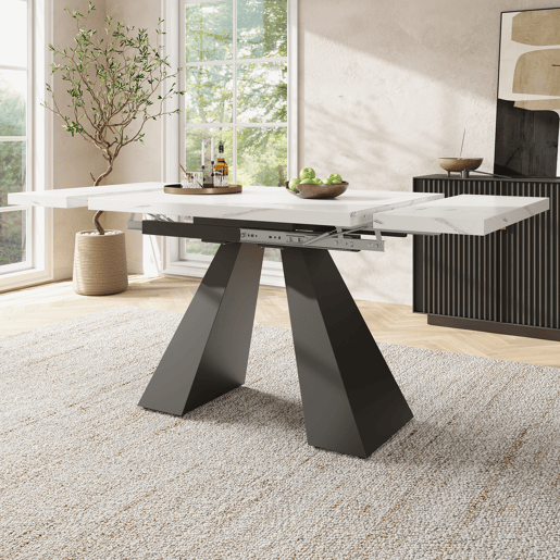 Mesa de jantar extensível retangular 99-159máx cm de mdf,branco+preto Mesa de jantar extensível retangular 99-159máx cm de mdf,branco+preto