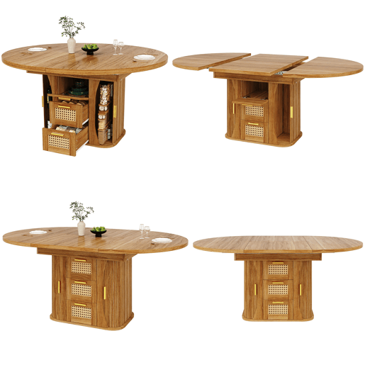 Mesa de jantar extensível redonda 118-158máx cm de mdf,madeira escura