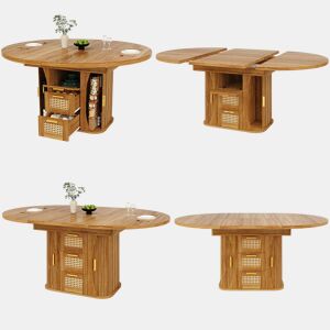 Mesa de jantar extensível redonda 118-158máx cm de mdf,madeira escura