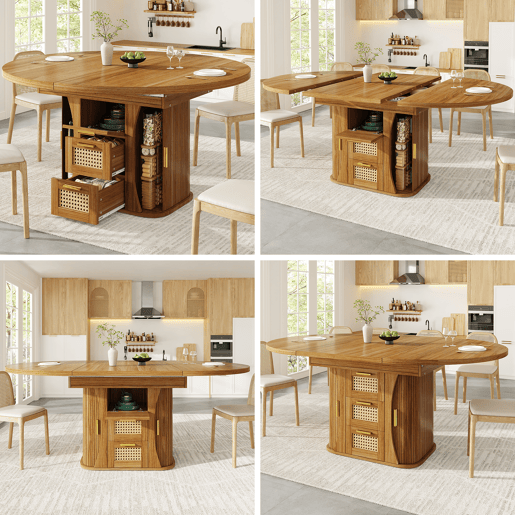 Mesa de jantar extensível redonda 118-158máx cm de mdf,madeira escura
