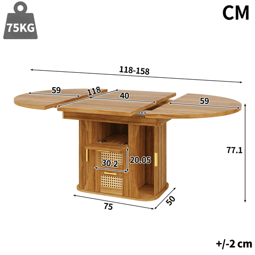 Mesa de jantar extensível redonda 118-158máx cm de mdf,madeira escura
