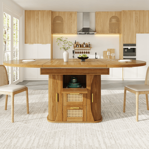 Mesa de jantar extensível redonda 118-158máx cm de mdf,madeira escura