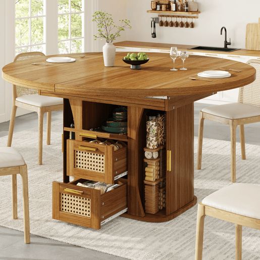Mesa de jantar extensível redonda 118-158máx cm de mdf,madeira escura