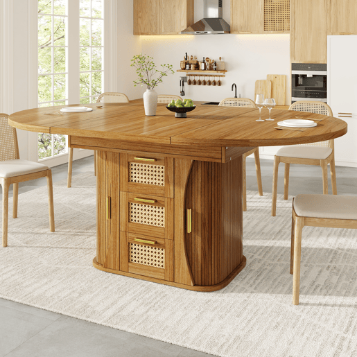 Mesa de jantar extensível redonda 118-158máx cm de mdf,madeira escura