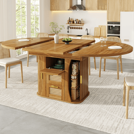 Mesa de jantar extensível redonda 118-158máx cm de mdf,madeira escura