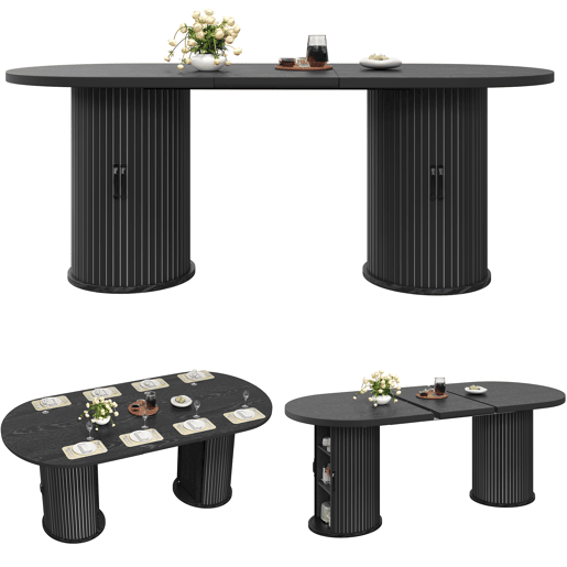 Mesa de jantar extensível oval 150-190máx cm de mdf,preto Mesa de jantar extensível oval 150-190máx cm de mdf,preto