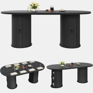 Mesa de jantar extensível oval 150-190máx cm de mdf,preto