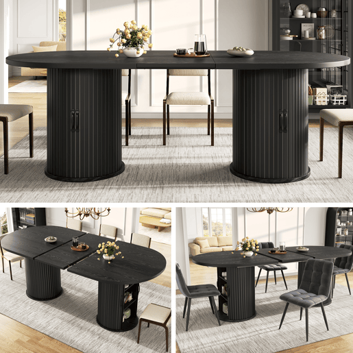 Mesa de jantar extensível oval 150-190máx cm de mdf,preto Mesa de jantar extensível oval 150-190máx cm de mdf,preto