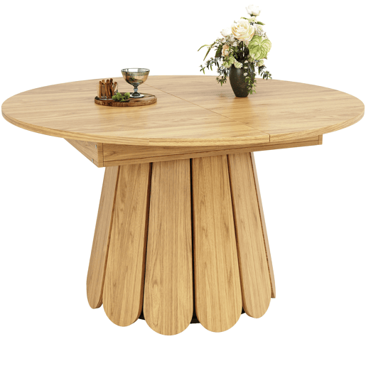 Mesa de jantar extensível redonda 118-158máx cm de mdf,madeira clara Mesa de jantar extensível redonda 118-158máx cm de mdf,madeira clara