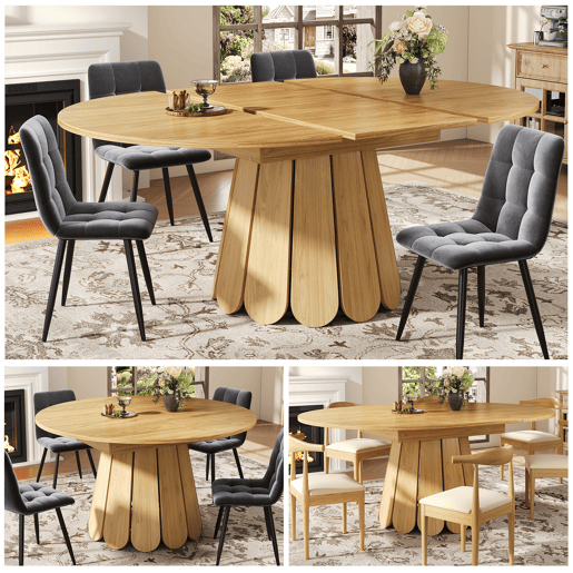 Mesa de jantar extensível redonda 118-158máx cm de mdf,madeira clara Mesa de jantar extensível redonda 118-158máx cm de mdf,madeira clara