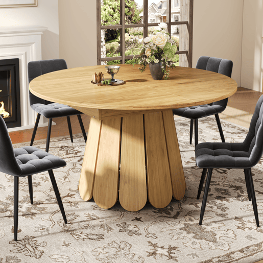 Mesa de jantar extensível redonda 118-158máx cm de mdf,madeira clara Mesa de jantar extensível redonda 118-158máx cm de mdf,madeira clara
