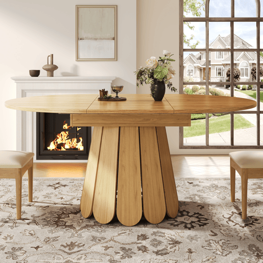 Mesa de jantar extensível redonda 118-158máx cm de mdf,madeira clara Mesa de jantar extensível redonda 118-158máx cm de mdf,madeira clara