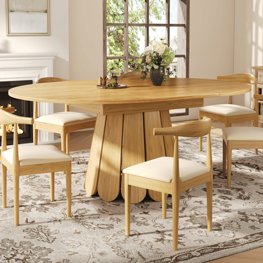 Mesa de jantar extensível redonda 118-158máx cm de mdf,madeira clara Mesa de jantar extensível redonda 118-158máx cm de mdf,madeira clara