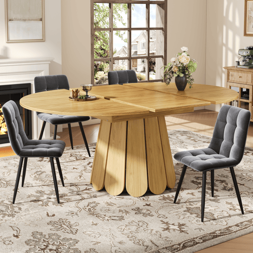 Mesa de jantar extensível redonda 118-158máx cm de mdf,madeira clara Mesa de jantar extensível redonda 118-158máx cm de mdf,madeira clara