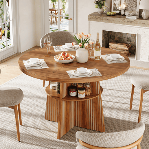 Mesa de jantar extensível redonda 100-150máx cm de mdf,madeira escura Mesa de jantar extensível redonda 100-150máx cm de mdf,madeira escura