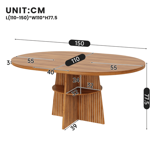 Mesa de jantar extensível redonda 100-150máx cm de mdf,madeira escura Mesa de jantar extensível redonda 100-150máx cm de mdf,madeira escura