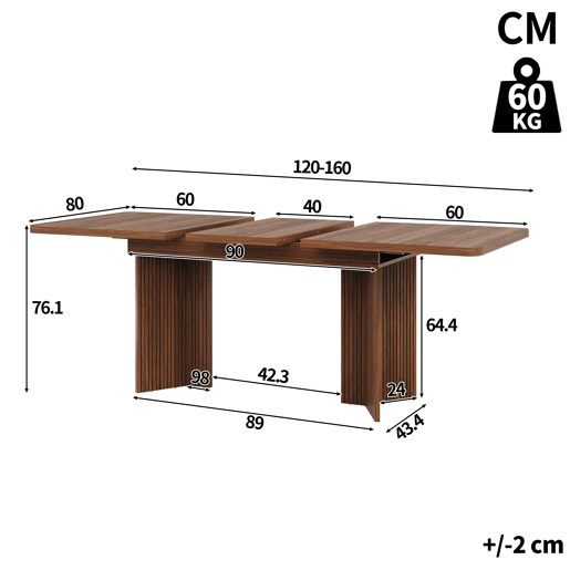 Mesa de jantar extensível retangular 120-160máx cm de mdf,madeira escura Mesa de jantar extensível retangular 120-160máx cm de mdf,madeira escura