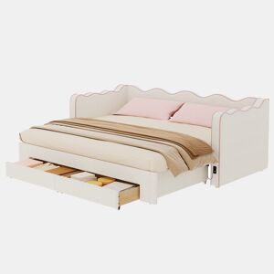 Sofá-cama individual 90x200 cm de tecido,bege