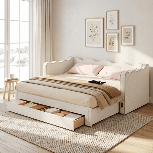 Sofá-cama individual 90x200 cm de tecido,bege Sofá-cama individual 90x200 cm de tecido,bege