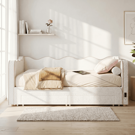 Sofá-cama individual 90x200 cm de tecido,bege Sofá-cama individual 90x200 cm de tecido,bege