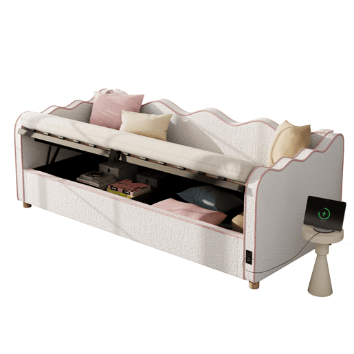 Sofá-cama individual 90x200 cm de tecido com armazenamento,bege Sofá-cama individual 90x200 cm de tecido com armazenamento,bege