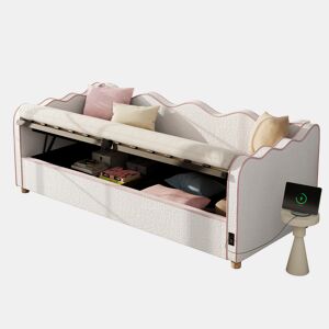 Sofá-cama individual 90x200 cm de tecido com armazenamento,bege