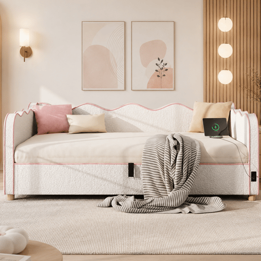 Sofá-cama individual 90x200 cm de tecido com armazenamento,bege Sofá-cama individual 90x200 cm de tecido com armazenamento,bege