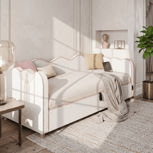 Sofá-cama individual 90x200 cm de tecido com armazenamento,bege Sofá-cama individual 90x200 cm de tecido com armazenamento,bege