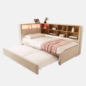 Cama gavetão de tecido 90x200 cm com luz led,bege