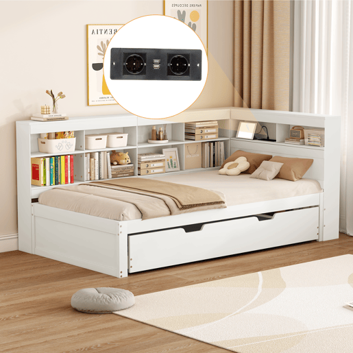 Cama gavetão de madeira maciça 90x200 cm,branco