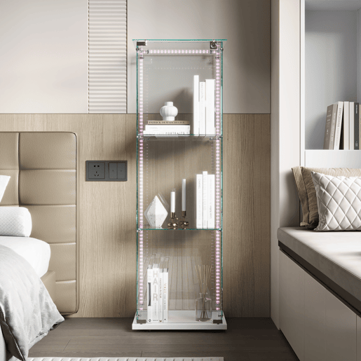 Vitrine com iluminação LED, vitrina moderna de 3 níveis em vidro para colecionáveis, livros, vinhos, ideal para escritório, sala de estar e cozinha - 123,3 x 35 x 39,8 cm Vitrine com iluminação LED, vitrina moderna de 3 níveis em vidro para colecionáveis, livros, vinhos, ideal para escritório, sala de estar e cozinha - 123,3 x 35 x 39,8 cm