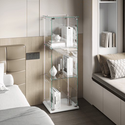 Vitrine com iluminação LED, vitrina moderna de 3 níveis em vidro para colecionáveis, livros, vinhos, ideal para escritório, sala de estar e cozinha - 123,3 x 35 x 39,8 cm Vitrine com iluminação LED, vitrina moderna de 3 níveis em vidro para colecionáveis, livros, vinhos, ideal para escritório, sala de estar e cozinha - 123,3 x 35 x 39,8 cm