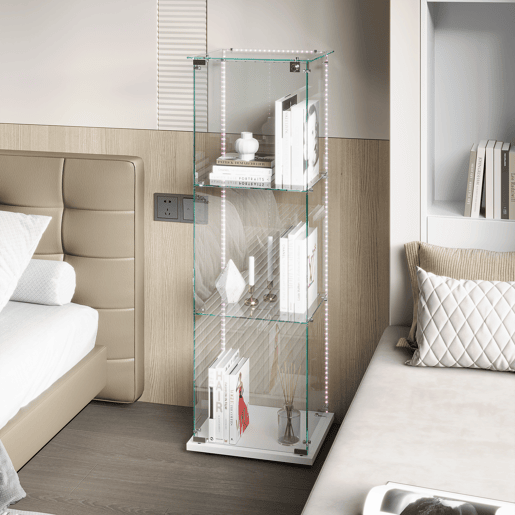 Vitrine com iluminação LED, vitrina moderna de 3 níveis em vidro para colecionáveis, livros, vinhos, ideal para escritório, sala de estar e cozinha - 123,3 x 35 x 39,8 cm Vitrine com iluminação LED, vitrina moderna de 3 níveis em vidro para colecionáveis, livros, vinhos, ideal para escritório, sala de estar e cozinha - 123,3 x 35 x 39,8 cm