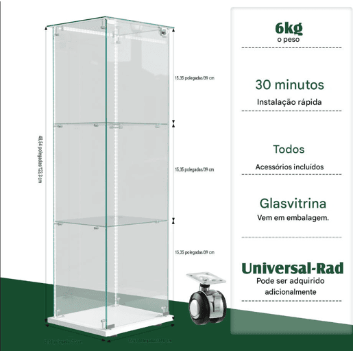 Vitrine com iluminação LED, vitrina moderna de 3 níveis em vidro para colecionáveis, livros, vinhos, ideal para escritório, sala de estar e cozinha - 123,3 x 35 x 39,8 cm Vitrine com iluminação LED, vitrina moderna de 3 níveis em vidro para colecionáveis, livros, vinhos, ideal para escritório, sala de estar e cozinha - 123,3 x 35 x 39,8 cm