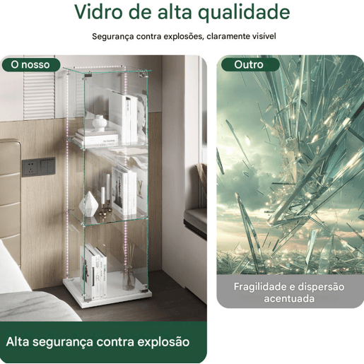 Vitrine com iluminação LED, vitrina moderna de 3 níveis em vidro para colecionáveis, livros, vinhos, ideal para escritório, sala de estar e cozinha - 123,3 x 35 x 39,8 cm Vitrine com iluminação LED, vitrina moderna de 3 níveis em vidro para colecionáveis, livros, vinhos, ideal para escritório, sala de estar e cozinha - 123,3 x 35 x 39,8 cm