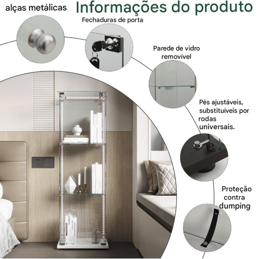 Vitrine com iluminação LED, vitrina moderna de 3 níveis em vidro para colecionáveis, livros, vinhos, ideal para escritório, sala de estar e cozinha - 123,3 x 35 x 39,8 cm Vitrine com iluminação LED, vitrina moderna de 3 níveis em vidro para colecionáveis, livros, vinhos, ideal para escritório, sala de estar e cozinha - 123,3 x 35 x 39,8 cm