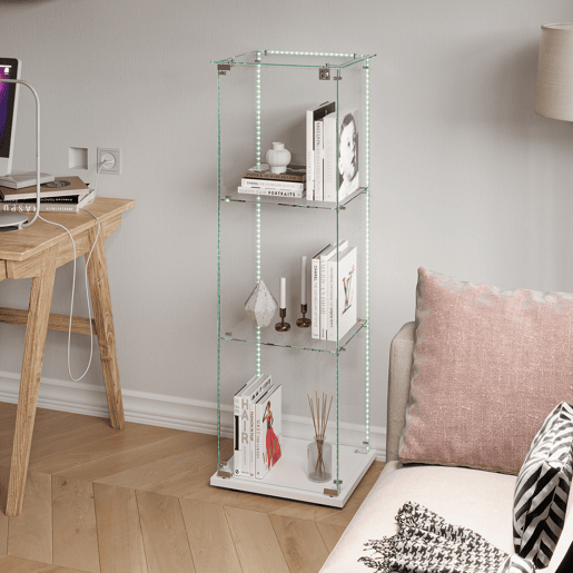 Vitrine com iluminação LED, vitrina moderna de 3 níveis em vidro para colecionáveis, livros, vinhos, ideal para escritório, sala de estar e cozinha - 123,3 x 35 x 39,8 cm Vitrine com iluminação LED, vitrina moderna de 3 níveis em vidro para colecionáveis, livros, vinhos, ideal para escritório, sala de estar e cozinha - 123,3 x 35 x 39,8 cm