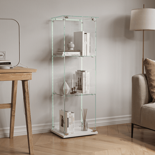 Vitrine com iluminação LED, vitrina moderna de 3 níveis em vidro para colecionáveis, livros, vinhos, ideal para escritório, sala de estar e cozinha - 123,3 x 35 x 39,8 cm Vitrine com iluminação LED, vitrina moderna de 3 níveis em vidro para colecionáveis, livros, vinhos, ideal para escritório, sala de estar e cozinha - 123,3 x 35 x 39,8 cm