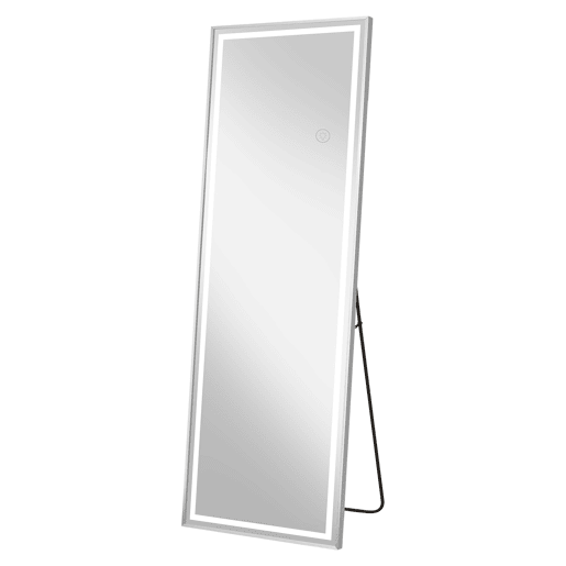 Espelho de Corpo Inteiro LED 160x50 cm Vidro Temperado Anti-Estilhaço Regulável 3 Cores de Luz com Suporte para Quarto Sala Espelho de Corpo Inteiro LED 160x50 cm Vidro Temperado Anti-Estilhaço Regulável 3 Cores de Luz com Suporte para Quarto Sala