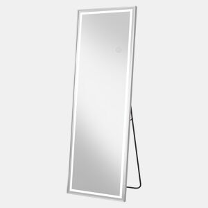 Espelho de Corpo Inteiro LED 160x50 cm Vidro Temperado Anti-Estilhaço Regulável 3 Cores de Luz com Suporte para Quarto Sala