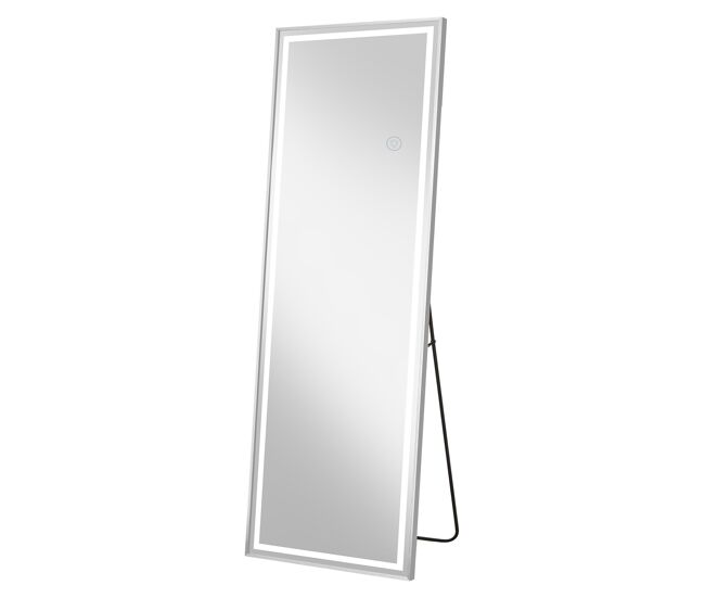 Espejo de cuerpo entero led 160x50 cm cristal templado antifragmento regulable 3 colores de luz con soporte para dormitorio salón