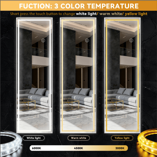 Espelho de Corpo Inteiro LED 160x50 cm Vidro Temperado Anti-Estilhaço Regulável 3 Cores de Luz com Suporte para Quarto Sala Espelho de Corpo Inteiro LED 160x50 cm Vidro Temperado Anti-Estilhaço Regulável 3 Cores de Luz com Suporte para Quarto Sala